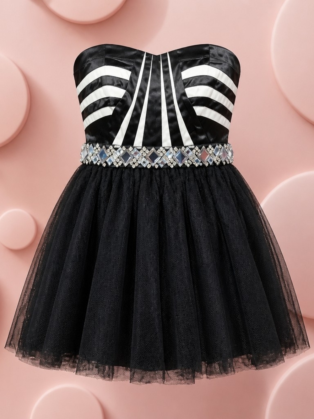 Love Reign Black White Tulle Rhinestone Homecoming Party Mini Dress Sz 9 4058